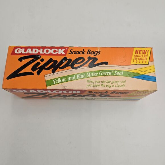 Vintage 1980s Glad-Lock Zipper Snack Bags 50 Ct Yellow Blue Make Green Seal NOS - Picture 5 of 6